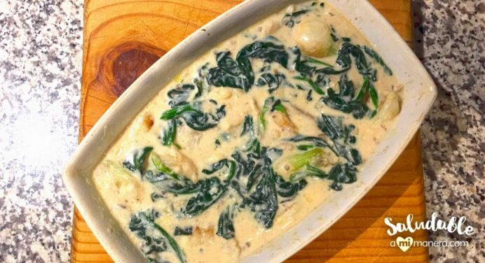 Espinacas gratinadas con cebollas cambray