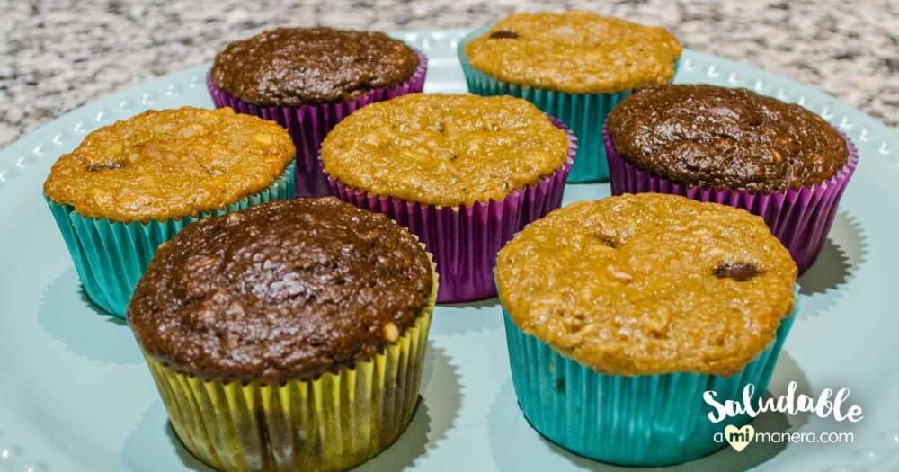 Muffins de banana avena y chocolate